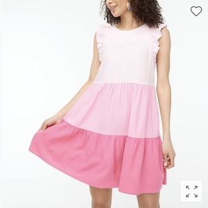 Petite linen-blend ruffle-sleeve tiered mini dres